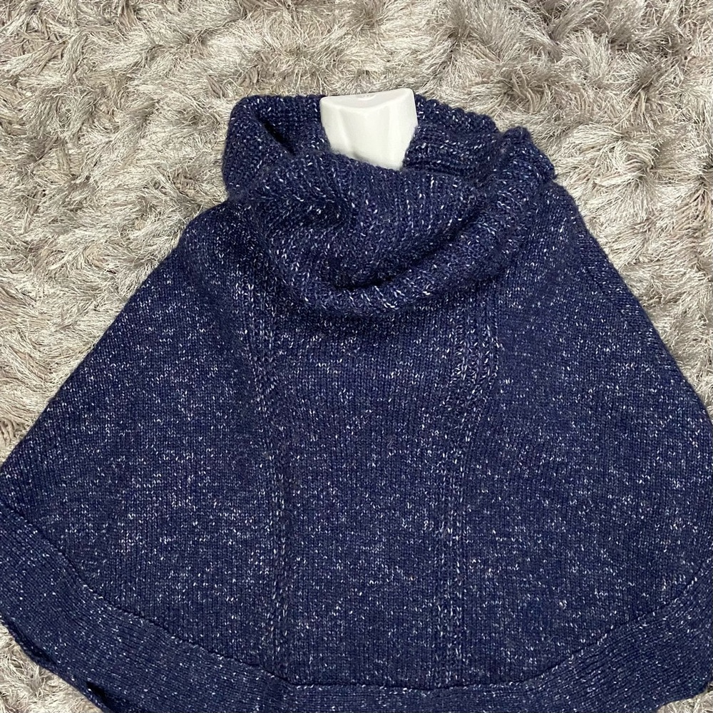 Tristan women blue wool blend wide tube neck cape poncho sweater. Size 3. Used.